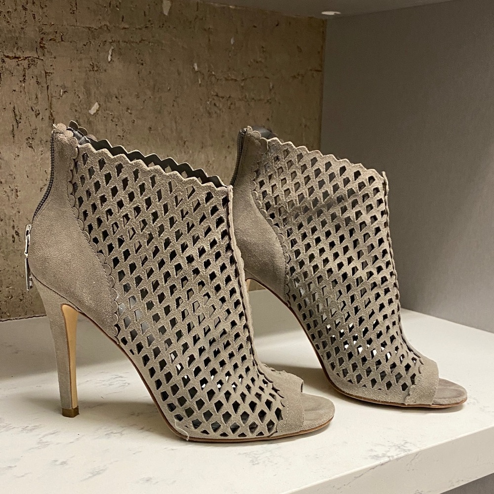 Elegant Taupe Peep-Toe Heels